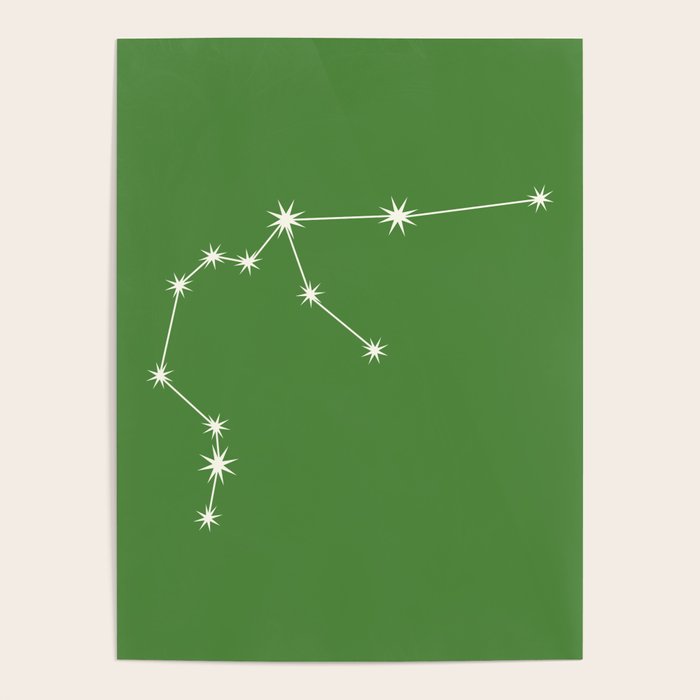 Aquarius Zodiac Star Constellation Line Art Kelly Green Poster Gallery Image 1