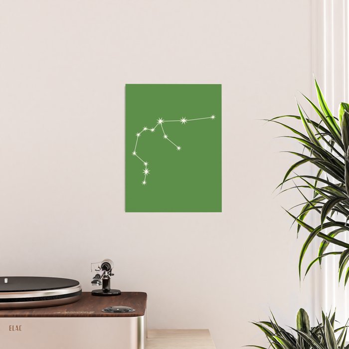 Aquarius Zodiac Star Constellation Line Art Kelly Green Poster Gallery Image 2
