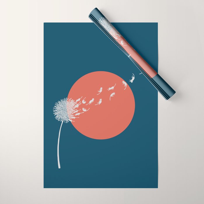 Cat and Plant 25: Cat Dandelion Wrapping Paper Gallery Image 1