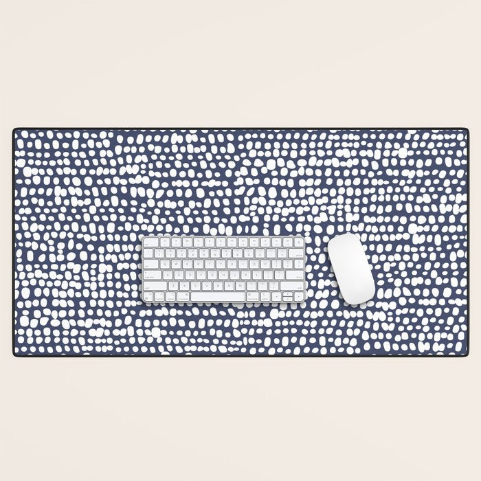 Spotted Preppy Dots Abstract in Navy Blue Desk Mat Gallery Image 1