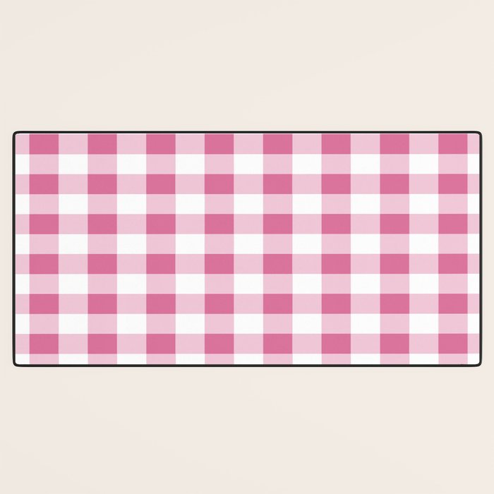 Gingham Large Pink White Desk Mat Gallery Image 3