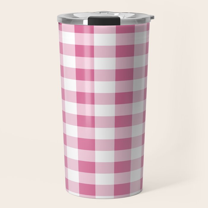 Gingham Large Pink White Travel Mug Gallery Image 1