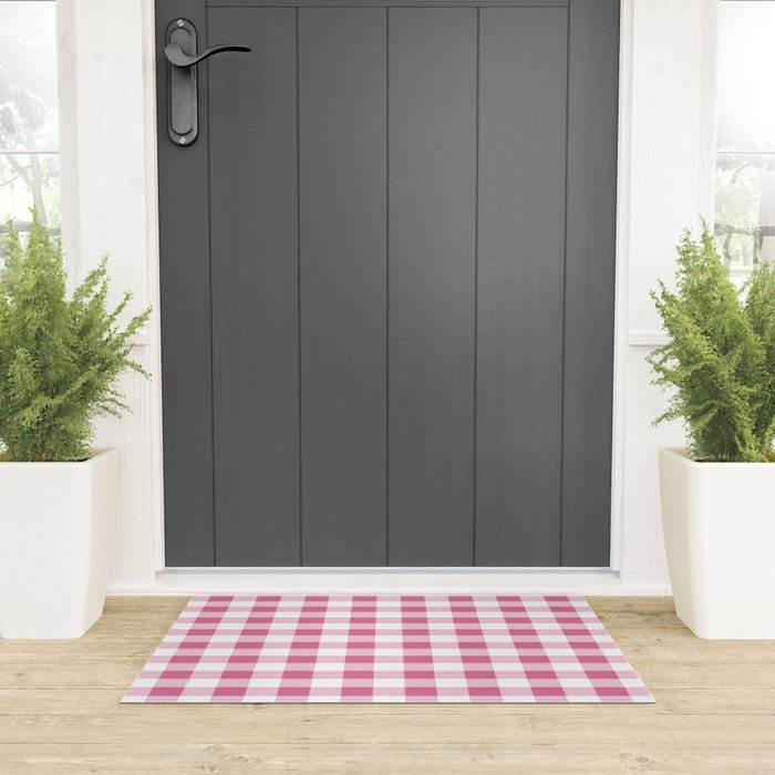 Gingham Large Pink White Welcome Mat Gallery Image 3