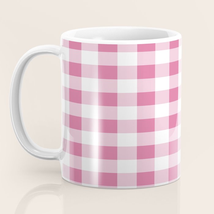 Gingham Large Pink White Coffee Mug Gallery Image 3
