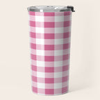 Gingham Large Pink White Travel Mug Gallery Image 2