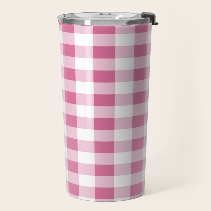 Gingham Large Pink White Travel Mug Gallery Image 2