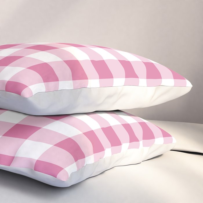 Gingham Large Pink White Pillow Sham Gallery Image 3