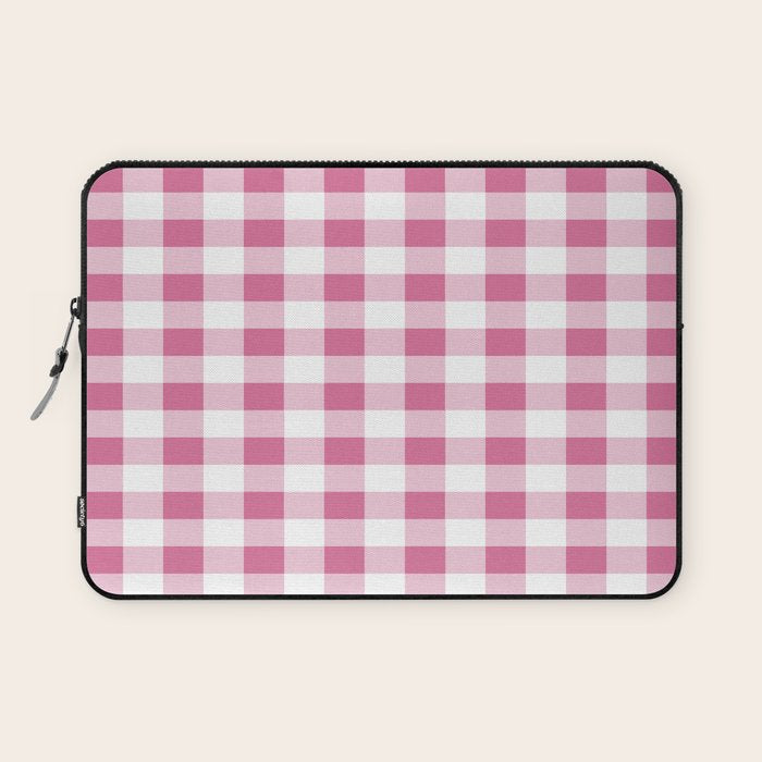 Gingham Large Pink White Laptop Sleeve Gallery Image 1