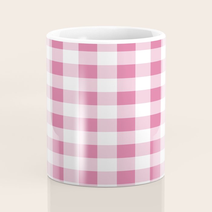 Gingham Large Pink White Coffee Mug Gallery Image 4