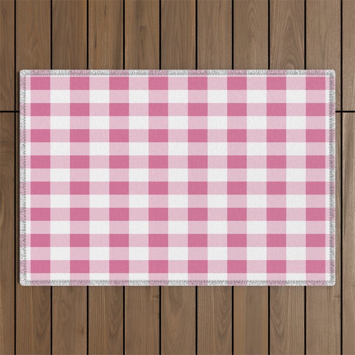 Gingham Large Pink White Outdoor Rug Gallery Image 1