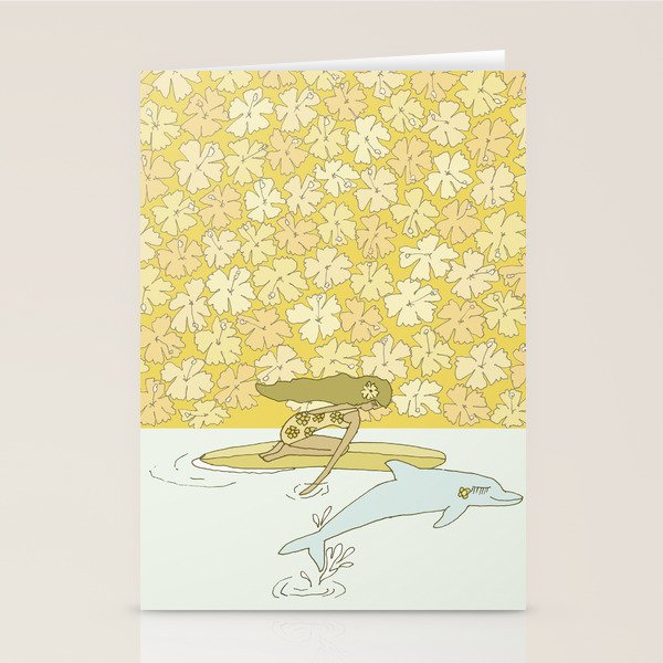 follow the dolphins to paradise ~ hibiscus // retro surf art by surfy birdy Stationery Card Gallery Image 2