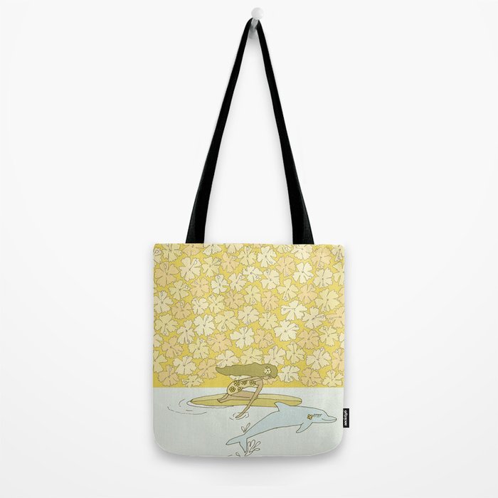follow the dolphins to paradise ~ hibiscus // retro surf art by surfy birdy Tote Bag Gallery Image 2