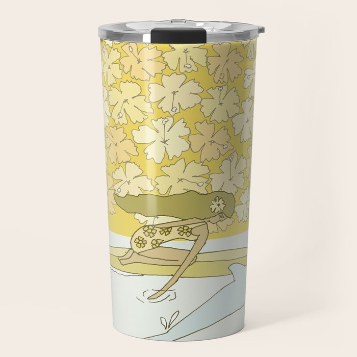 follow the dolphins to paradise ~ hibiscus // retro surf art by surfy birdy Travel Mug Gallery Image 1