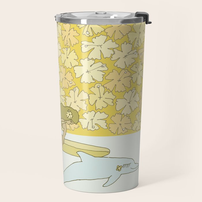 follow the dolphins to paradise ~ hibiscus // retro surf art by surfy birdy Travel Mug Gallery Image 2
