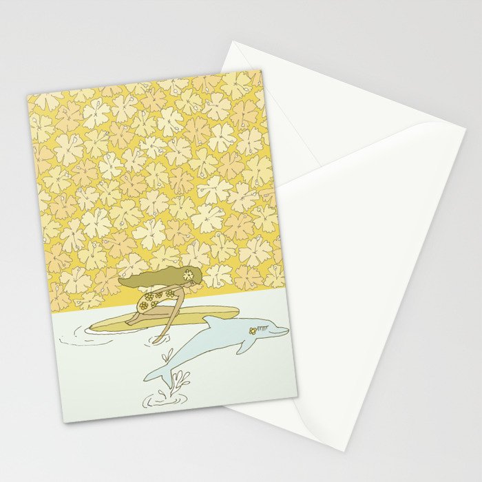 follow the dolphins to paradise ~ hibiscus // retro surf art by surfy birdy Stationery Card Gallery Image 2