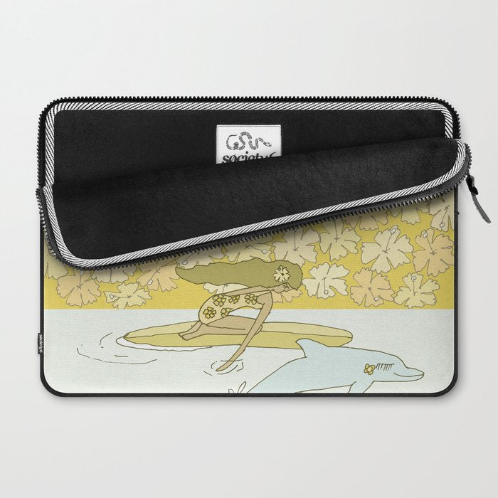 follow the dolphins to paradise ~ hibiscus // retro surf art by surfy birdy Laptop Sleeve Gallery Image 2