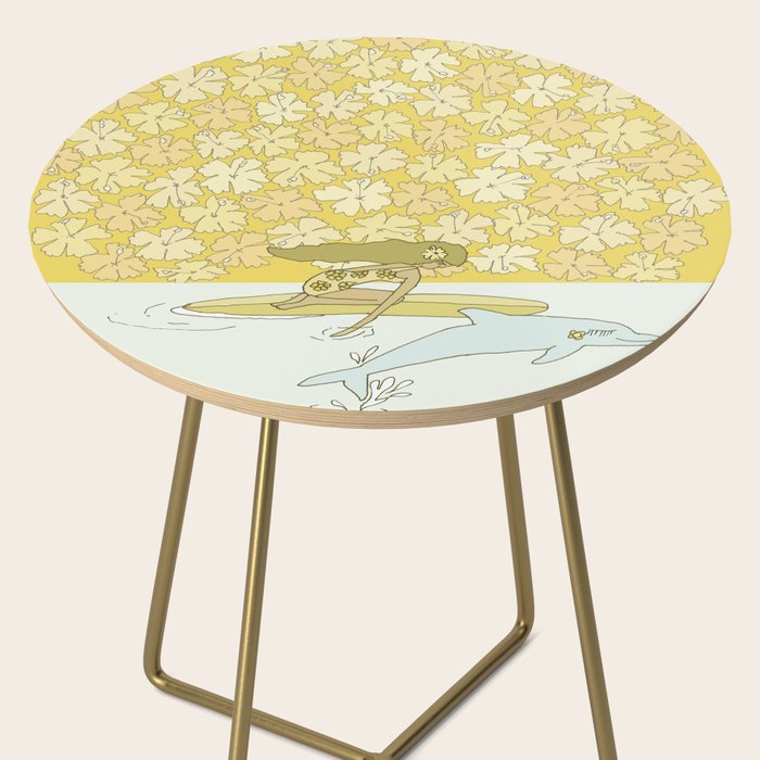 follow the dolphins to paradise ~ hibiscus // retro surf art by surfy birdy Side Table Gallery Image 2