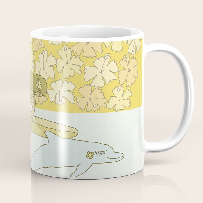 follow the dolphins to paradise ~ hibiscus // retro surf art by surfy birdy Coffee Mug Gallery Image 1