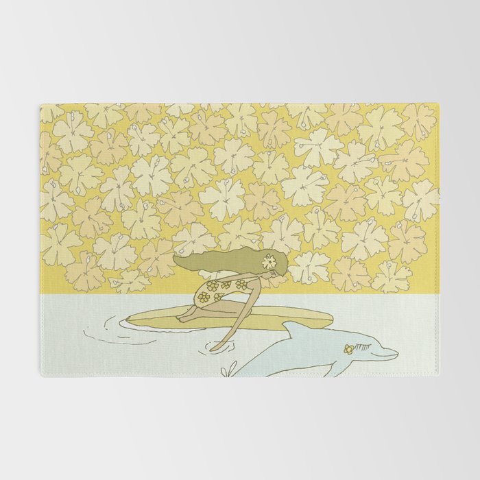 follow the dolphins to paradise ~ hibiscus // retro surf art by surfy birdy Rug Gallery Image 2
