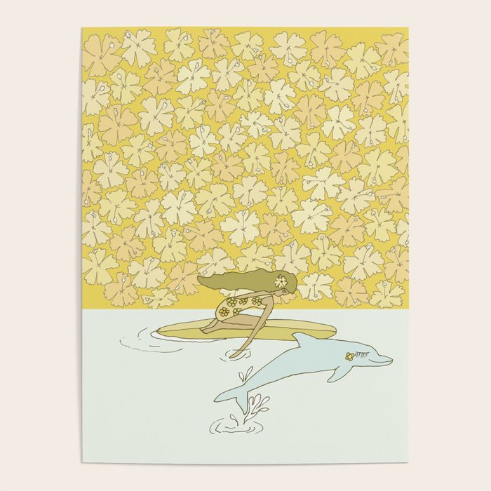follow the dolphins to paradise ~ hibiscus // retro surf art by surfy birdy Poster Gallery Image 4
