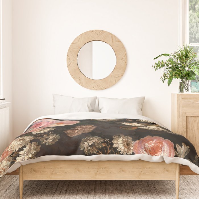 Antique Botanical Shiny Peach Roses And Chamomile Midnight Garden 2 Duvet Cover Gallery Image 3