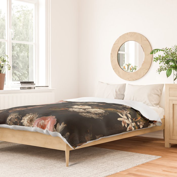 Antique Botanical Shiny Peach Roses And Chamomile Midnight Garden 2 Duvet Cover Gallery Image 2