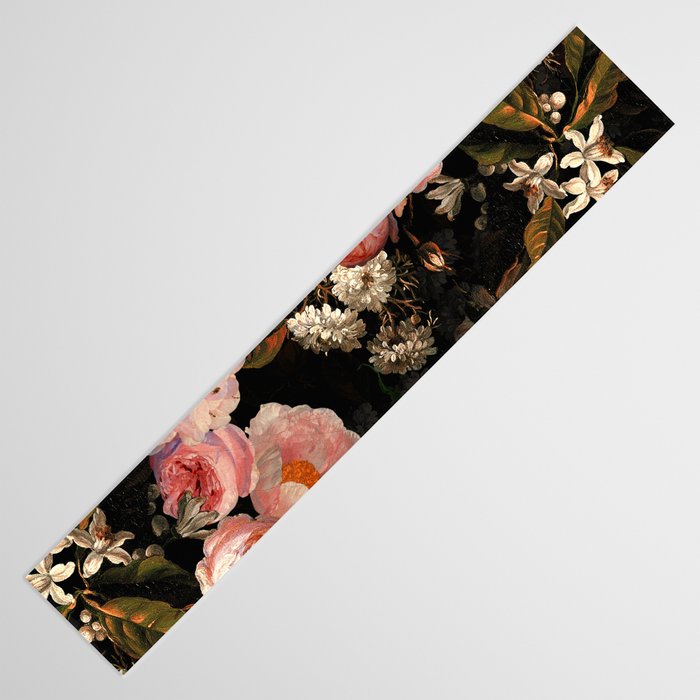 Antique Botanical Shiny Peach Roses And Chamomile Midnight Garden 2 Table Runner Gallery Image 3