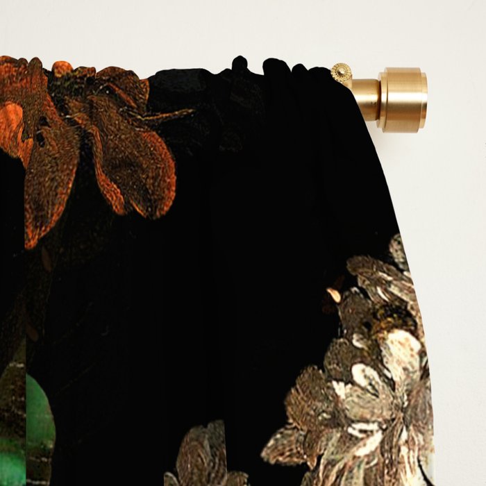 Antique Botanical Shiny Peach Roses And Chamomile Midnight Garden 2 Window Curtain Gallery Image 2