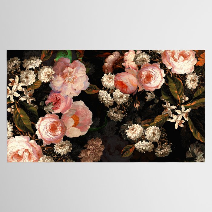 Antique Botanical Shiny Peach Roses And Chamomile Midnight Garden 2 Tablecloth Gallery Image 2