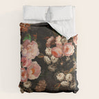 Antique Botanical Shiny Peach Roses And Chamomile Midnight Garden 2 Comforter Gallery Image 6