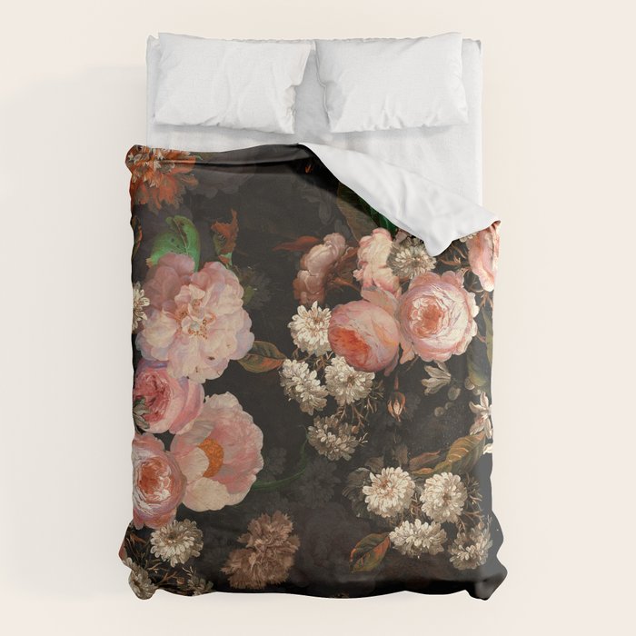 Antique Botanical Shiny Peach Roses And Chamomile Midnight Garden 2 Duvet Cover Gallery Image 6