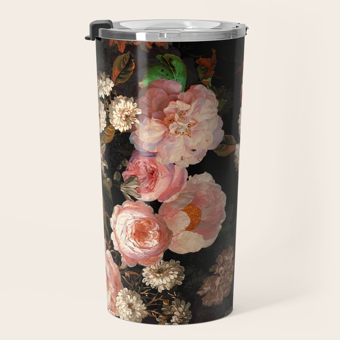 Antique Botanical Shiny Peach Roses And Chamomile Midnight Garden 2 Travel Mug Gallery Image 3