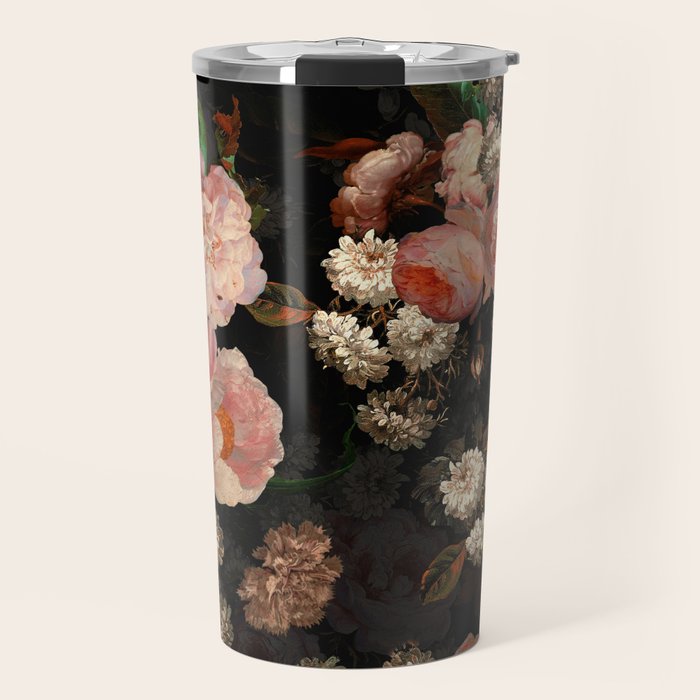 Antique Botanical Shiny Peach Roses And Chamomile Midnight Garden 2 Travel Mug Gallery Image 1