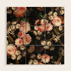 Antique Botanical Shiny Peach Roses And Chamomile Midnight Garden 2 Wood Wall Art Gallery Image 1