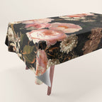 Antique Botanical Shiny Peach Roses And Chamomile Midnight Garden 2 Tablecloth Gallery Image 1