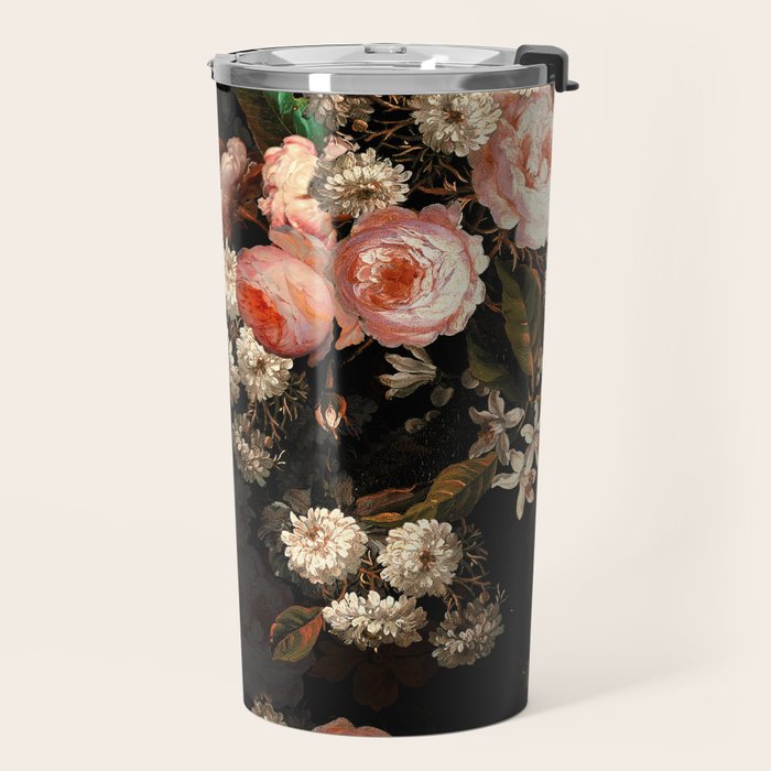 Antique Botanical Shiny Peach Roses And Chamomile Midnight Garden 2 Travel Mug Gallery Image 2
