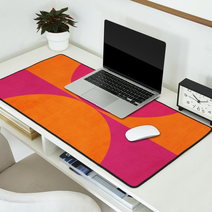 Hot Pink Orange Semicircles Modern Original Art Desk Mat Gallery Image 2