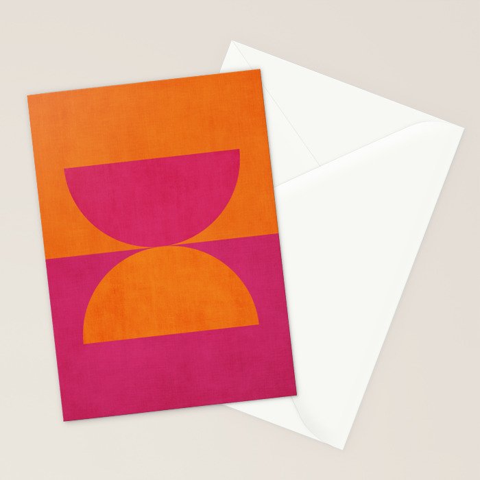 Hot Pink Orange Semicircles Modern Original Art Stationery Card Gallery Image 2