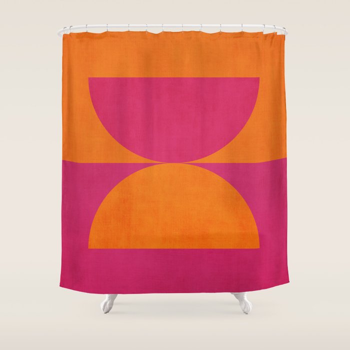 Hot Pink Orange Semicircles Modern Original Art Shower Curtain Gallery Image 1