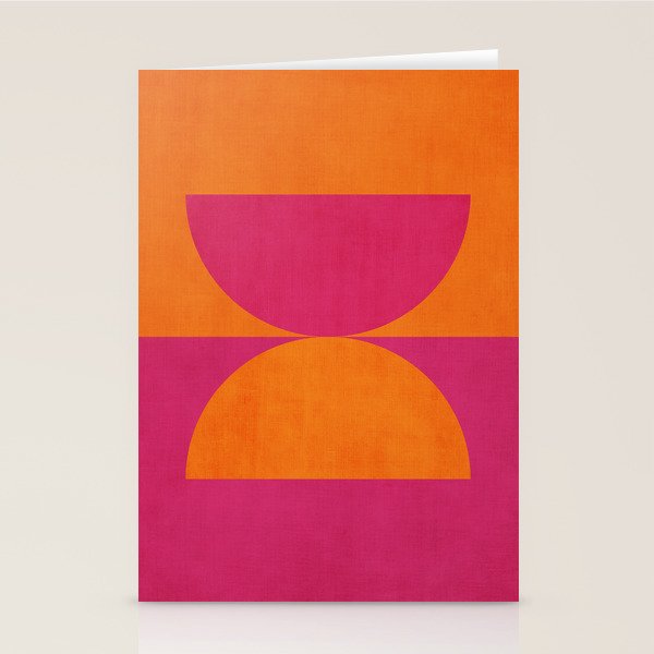 Hot Pink Orange Semicircles Modern Original Art Stationery Card Gallery Image 1