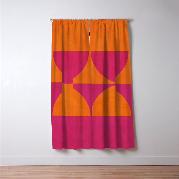 Hot Pink Orange Semicircles Modern Original Art Window Curtain Gallery Image 3