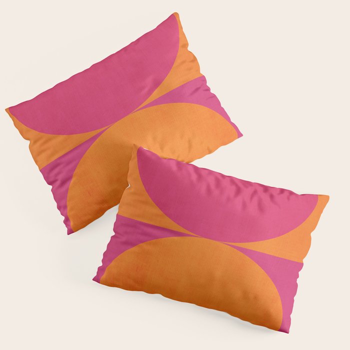 Hot Pink Orange Semicircles Modern Original Art Pillow Sham Gallery Image 1
