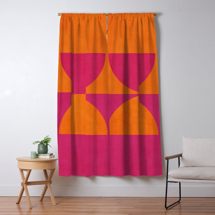 Hot Pink Orange Semicircles Modern Original Art Window Curtain Gallery Image 5