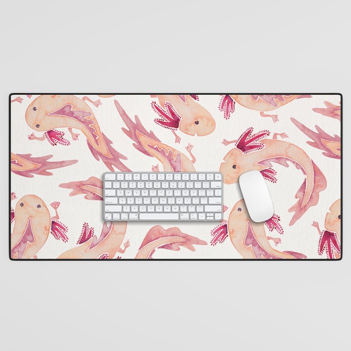 Mexican Axolotls Watercolor Desk Mat Gallery Image 1