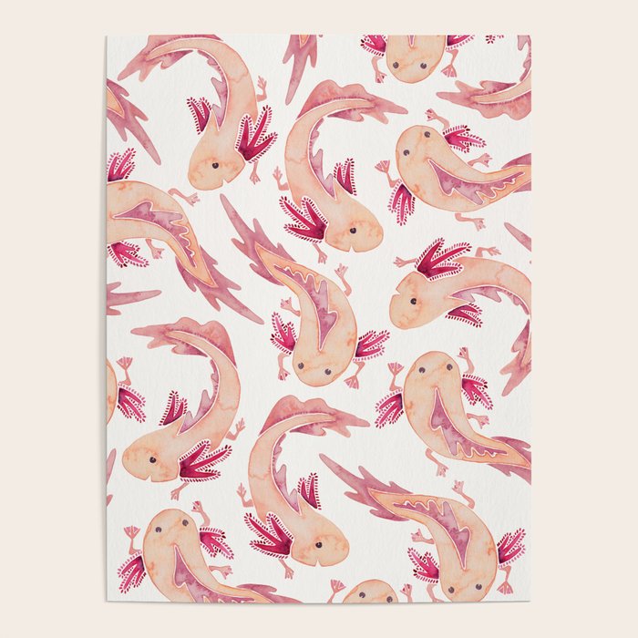 Mexican Axolotls Watercolor Poster Gallery Image 4