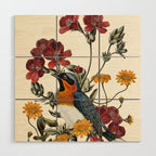 Little Bird and Flowers Wood Wall Art Gallery Image 1