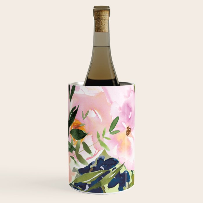 Floral Watercolor Roses Bouquet, Lime Green and Pink Wine Chiller Gallery Image 3