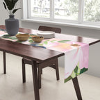 Floral Watercolor Roses Bouquet, Lime Green and Pink Table Runner Gallery Image 2