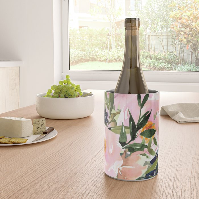 Floral Watercolor Roses Bouquet, Lime Green and Pink Wine Chiller Gallery Image 4