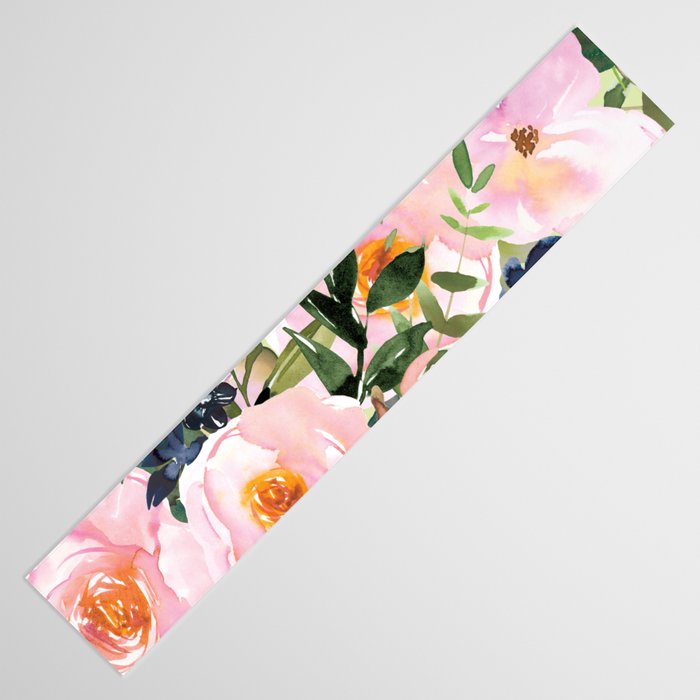 Floral Watercolor Roses Bouquet, Lime Green and Pink Table Runner Gallery Image 3